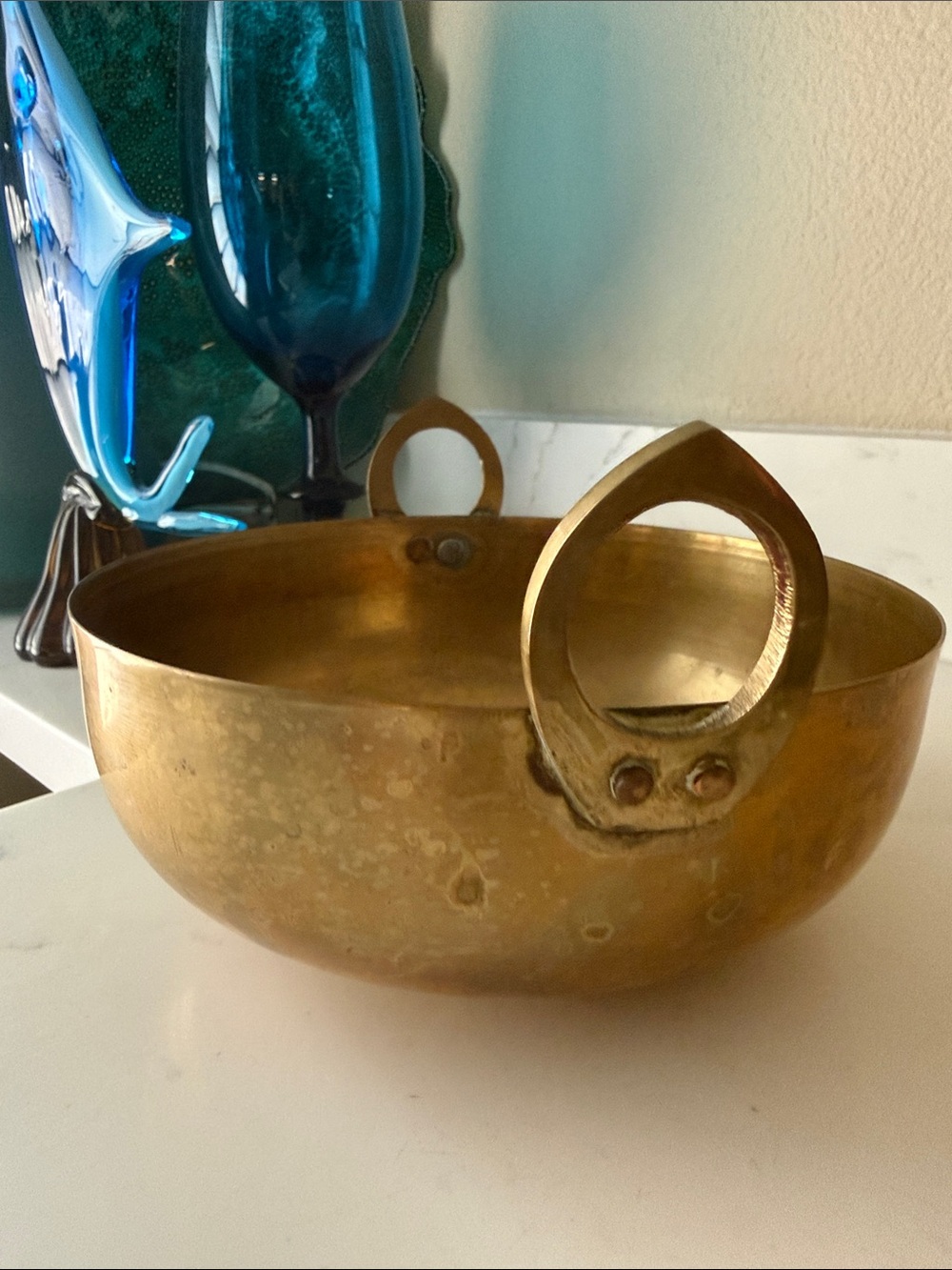 Vintage Brass Bowl with Copper Rivets